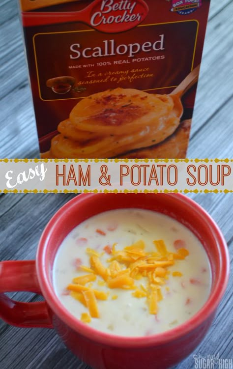 Ham and Potato Soup Easy with Betty Crocker Scalloped Potato Soup, Ham And Potato Soup Easy, Ham Potato Soup, Easy Corn Chowder, Dinner Tomorrow, Soup Quick, Ham Steak, Scalloped Potato, Ham And Potato Soup