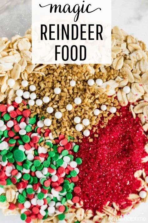 How To Make Reindeer Food For Kids, Reindoor Food, Reindeer Food Craft, How To Make Reindeer Food, Reindeer Food Recipe Kids, Reindeer Food Ingredients, Reindeer Dust Recipe, Reindeer Food Station, Prek Christmas Party Food