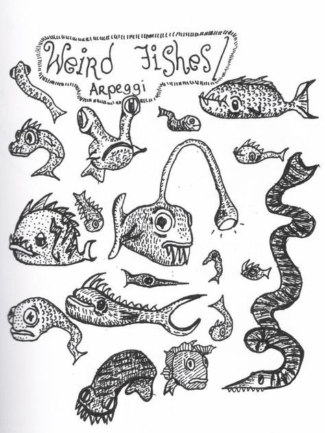 Weird Fishes Arpeggi, Weird Cool Tattoos, Funky Fish Drawing, Weird Fish Drawing, Weird Core Tattoos, Weird Fishes Tattoo, Weird Animal Tattoos, Wacky Tattoos, Weird Fishes Radiohead Tattoo