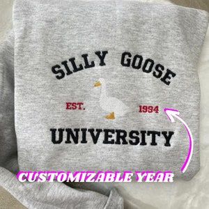 Embroidered University Sweatshirt, Silly Goose University Sweatshirt, Silly Goose Embroidery, Silly Goose University, Personalized Sweatshirts, Funny Clothing, Sweatshirt Y2k, Silly Goose, Cute Shirt Designs