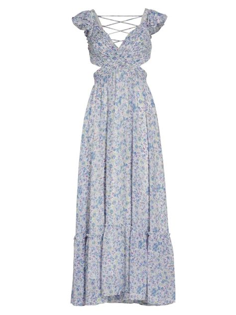 Shop ASTR The Label Primrose Floral Maxi Dress | Saks Fifth Avenue Light Blue Floral Dress, Light Blue Bridesmaid, Gown Purple, Recruitment Outfits, Backless Midi Dress, Floral Ruffle Dress, Blush Pink Dresses, Blue Floral Dress, Floral Gown