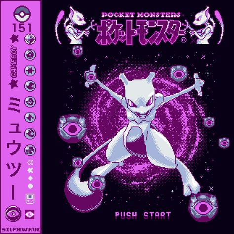 8 Bit Nintendo, 8bit Pokemon Wallpaper, Pokemon Silphwave, Mewtwo Aesthetic, Mewtwo Wallpapers, Pokemon Poster, Cool Pokemon Wallpapers, Arte 8 Bits, 8bit Art