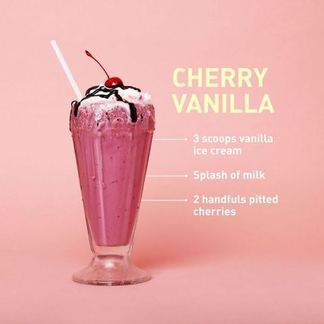 delish-milkshakes-new-cherry Minuman Starbucks, Milkshake Recipe Easy, Homemade Milkshake, Best Milkshakes, Vanilla Milkshake, Cherry Desserts, Starbucks Drinks Recipes, Chocolate Milkshake, Milkshake Recipes