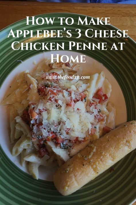 Applebees Chicken Penne, Applebees Pasta Chicken, Applebees Chicken Penne Pasta Recipes, Three Cheese Chicken Penne Pasta Applebees, Applebees Three Cheese Chicken Pasta, Applebees Three Cheese Penne, Copycat Applebees 3 Cheese Chicken Penne, 3 Cheese Chicken Penne Applebees Recipe, 3 Cheese Penne Pasta