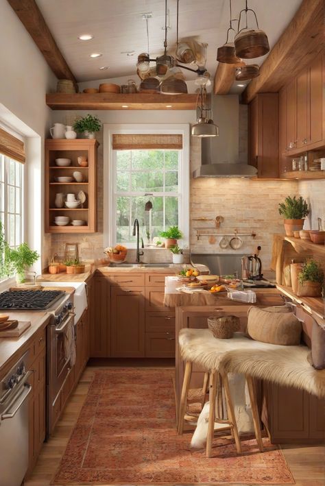 Discover how to infuse your kitchen with cozy warmth by incorporating rich, inviting tones. Upgrade your space with these simple interior design tips. #Ad #homedecor #homedesign #kitchen #Painthome interiorarchitecture best Wall Colors for kitchen Colors Bright Room Colors best colors combinations  Home Remodeling Modern Paint Colors 2024 Tone On Tone Kitchen, Kitchen Earthy Tones, Earth Tone Kitchen Cabinets, Warm Toned Kitchen Pendant Lights, Bright Earthy Kitchen, Earth Tone Color Palette Kitchen, Kitchen Earth Tones, Warm Tone Kitchen, Warm Kitchen Aesthetic