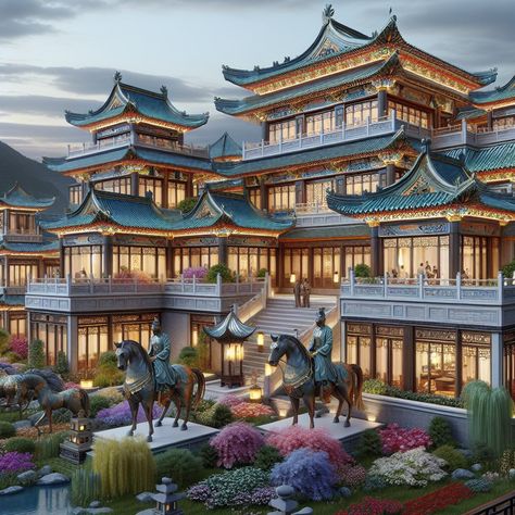 Japanese Palace Fantasy Art, Asian Fantasy Architecture, Fantasy Chinese Palace, Chinese Palace Fantasy Art, Ancient Chinese Palace, Chinese Palace Interior Fantasy Art, Anime Houses, Chinese Palace, Sci Fi Architecture