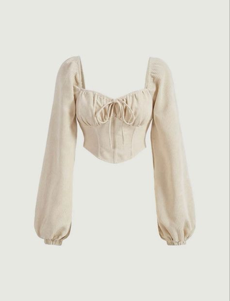 SHEIN MOD Knot Front Lantern Sleeve Bandana Hem Crop Blouse | SHEIN UK Trendy Fashion Tops Long, Corset Fashion Outfits, Fashion Tops Blouse, Trendy Fashion Tops, Beige Top, Crop Top Outfits, Women Blouses, Mode Inspo, Crop Blouse