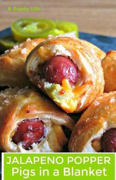 Popper Pigs In A Blanket, Appetizer Christmas, Smoked Sausages, Spicy Appetizers, Cheese Baked, Jalapeno Cheddar, Jalapeno Popper, Crescent Dough, Pigs In A Blanket