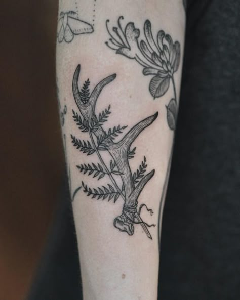 Deer Antler Tattoos, Deer Antler Tattoo, Antler Tattoos, Antler Tattoo, Deer Skull Tattoos, Cowgirl Tattoos, Fern Tattoo, Western Tattoos, Deer Skull