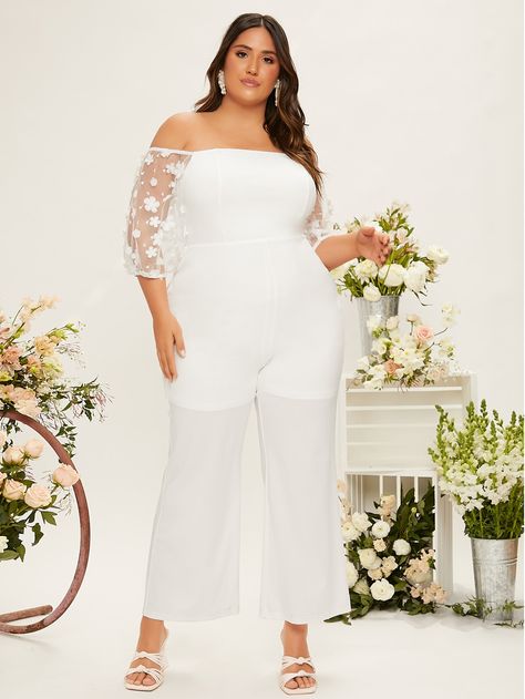 Bridal Pantsuit Brides Plus Size, Bridal Jumpsuits Plus Size, Plus Size White Jumpsuit Casual, White Bridal Jumpsuit Plus Size, Plus Size White Jumpsuit With Cape, Bride Reception Outfit, Flare Leg Jumpsuit, Reception Outfit, Plus Size Brides