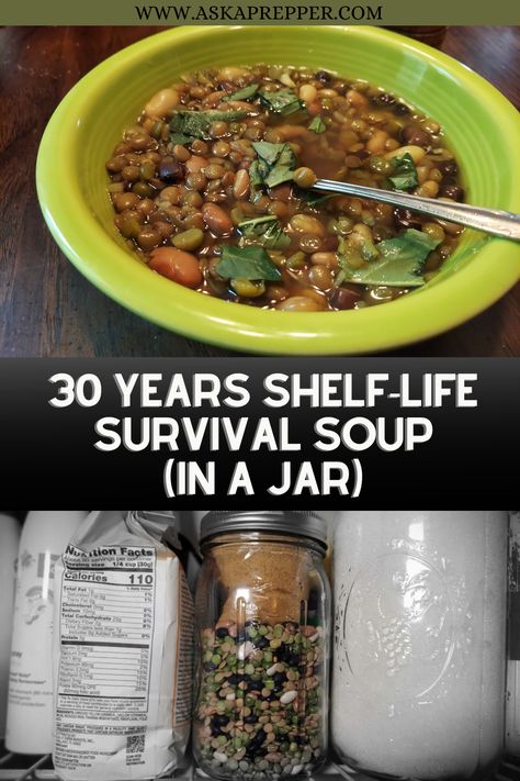 With a 30-year shelf-life, the Survival Soup should be in every prepper’s pantry. Store it in a mylar bag so you can maximize your storage space Survival Soup Recipe, Soup Starter In A Jar, Dry Soup Mix Recipes, Dry Canning, Survival Recipes, Diy Food Storage, Doomsday Book, Prepper Pantry, Best Survival Food