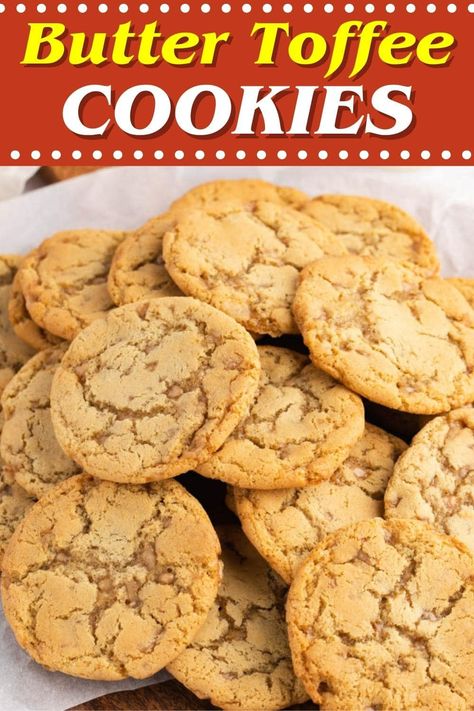 Made with real butter and vanilla, these rich and delicious butter toffee cookies are packed with sweetness and have the perfect amount of crunch. Butter Crunch Cookies Recipes, Butter Toffee Cookies, Butter Crunch Cookies, Cookies Easy Recipe, Toffee Cookie Recipe, Crunch Cookies, Toffee Crunch, Butter Crunch, Cookie Deserts