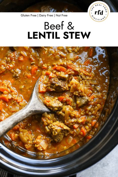 This Moroccan-Spiced Beef and Lentil Stew recipe is a flavorful weeknight dinner, offering hearty stew meat, warm spices, plenty of veggies, and good-for-you lentils. With minimal prep time, it’s a hands-off meal that cooks low and slow for a total time of just over 7 hours. Lentil Beef Stew Crockpot, Middle Eastern Stew Recipes, Beef Stew With Lentils Crock Pot, Lentils With Ground Beef, Lentil Beef Stew, Beef And Lentil Stew, Beef And Lentil Soup, Beef Lentil Stew, Beef Lentil Soup