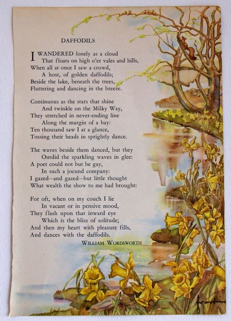 Wordsworth Wordsworth Poems, Daffodil Illustration, Daffodils Poem, William Wordsworth Poems, Book Of Poetry, Feelin Groovy, Romantic Era, William Wordsworth, Soul Poetry