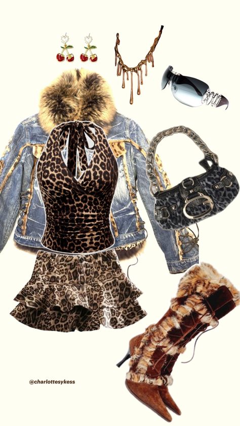 Leopard print outfit y2k aesthetics 2000s Outfits Aesthetic, Outfit Inspo Y2k, Leopard Print Outfit, Vintage Bratz, Y2k Leopard Print, 2000s Outfit, Leopard Print Outfits, Fashion 2000s, 2000s Streetwear