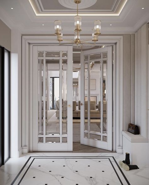 Dizayn Home, House Hall Design, Interior Door Styles, Parisian Interior, Neoclassical Interior, Mudroom Design, House Arch Design, Foyer Design, House Design Kitchen