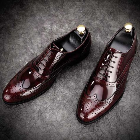 Leather Brogues Fashionable Formal Mens Grooms Shoes Wine Red Mens Business Shoes, Wingtip Shoes, Groom Shoes, Gentleman Shoes, Oxford Brogues, Leather Brogues, Wingtip Oxford, Business Shoes, Brogue Shoes