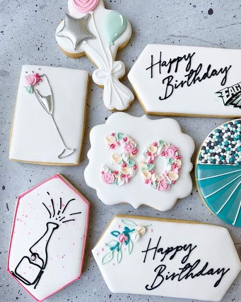 Birthday Cake Decorated Cookies, 30th Cookies, 30th Birthday Sugar Cookies, Happy Birthday Sugar Cookies, Decorated Wedding Cookies, 30th Birthday Cookies, Birthday Cookies Decorated, Bday Cookies, No Bake Sugar Cookies