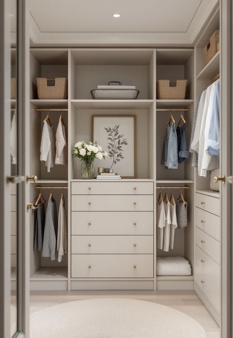 Walk in Closet Ideas Walk In Wardrobe Doors Ideas, Custom Closet Color Ideas, Built In Closet Storage, Cute Closet Ideas Walk In, Walk In Closet With Window Ideas, Master Closet Design Small Walk In, Walk In Wardrobe Storage Ideas, Show Closet Ideas, Walkin Closet Makeover