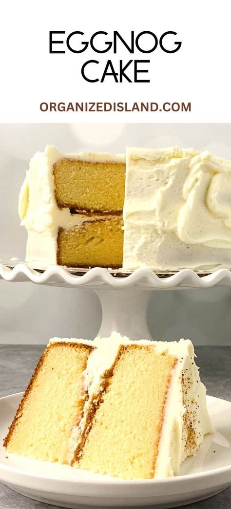 Easy Eggnog Cake, Eggnog Cake Recipe, Make Eggnog, Eggnog Glaze, Bakery Style Cake, Easy Cake Recipe, Eggnog Cake, Dessert Cravings, Mouthwatering Desserts