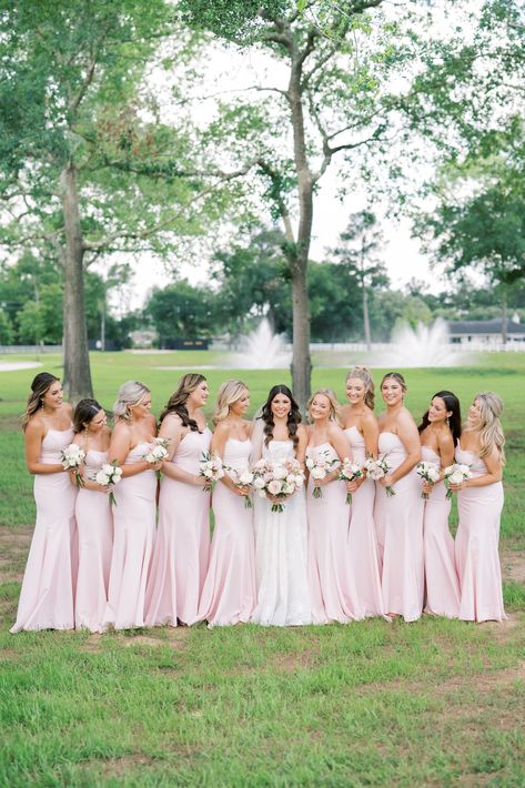 Blush Pink Bridal Party, Wedding Light Pink Bridesmaid Dresses, Pastel Pink Wedding Theme Bridesmaid Dresses, Spring Wedding Bridesmaids Dresses Pink, Blush And Bashful Wedding, Brides Maids Dresses Light Pink, Wedding Ideas Pink, Light Pink Wedding Theme Bridesmaid Dress, Petal Pink Bridesmaid Dresses