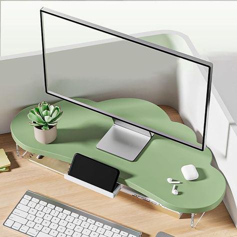 Amazon.com: YANBI Corner Monitor Stand Shelf Corner Monitor Riser with Storage, Adjustable Computer Monitor Lifting Stand, Cloud Shape Desktop Organizer Storage Rack, White Green (Color : Green) : Electronics Cute Monitor, Lilac Office, Shelf Corner, Dream Desk, Stand Shelf, Monitor Riser, Cloud Shape, Room Stuff, Desktop Organizer