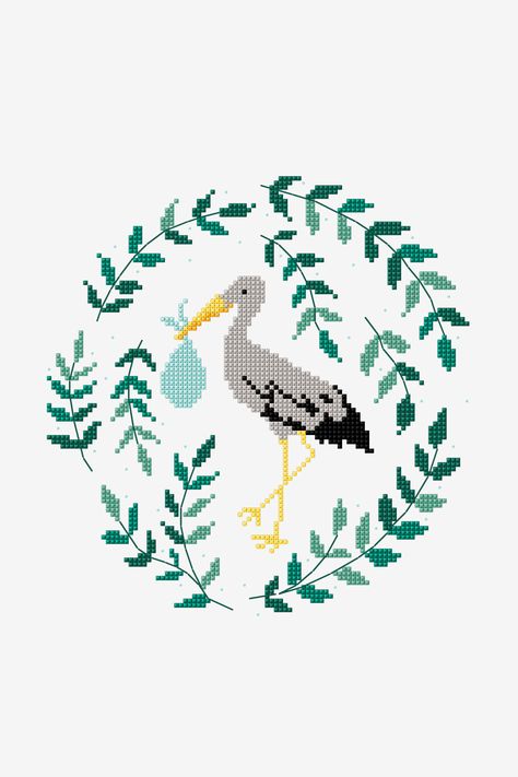 This stork cross stitch pattern will be the perfect gift for expecting parents. Use DMC water soluble guide to stitch on a cushion cover or frame it to... Nursery Cross Stitch, Machine Embroidery Thread, Baby Cross, Needlepoint Patterns, Embroidery Patterns Free, Knitting Kits, Cross Stitch Patterns Free, Needlepoint Kits, Free Cross Stitch