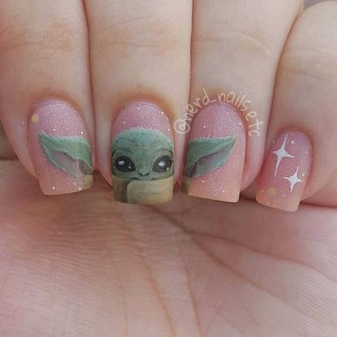 40+ Star Wars Nail Ideas That Are Out Of This World - Baby Yoda Nails, Slay Nails, Star Wars Nails, Mushroom Chocolate, Harry Potter Nails, Disney Inspired Nails, Disney Acrylic Nails, Christmas Gel Nails, Disney Nails