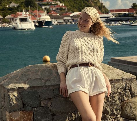 Fisherman Sweater Women, Fisherman Outfit, Fisherman Sweater, Belt Style, Spring Shoes, Sweater Shop, Colorful Sweaters, Cotton Twill, White Shorts