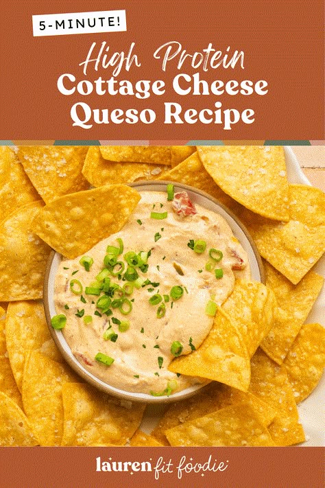 Cottage Cheese Queso Recipe Cottage Cheese Queso, Cottage Cheese Recipes Healthy, Cottage Cheese Dips, Cheese Queso, High Protein Snack, Cheesy Snack, Cheesy Appetizer, Queso Dip Recipes, Delicious Dips Recipes