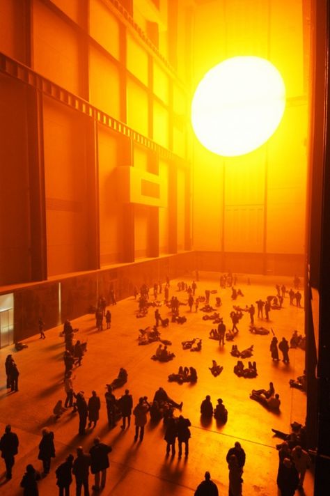 Olafur Eliasson's sun, properly titled The Weather Project, at Tate Modern's Turbine Hall in 2003. The Weather Project, Christophe Jacrot, Pierre Huyghe, Turbine Hall, Christian Marclay, Weather Projects, Olafur Eliasson, Graphisches Design, A Level Art