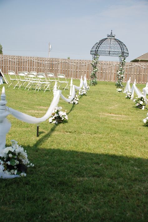 Outdoor Wedding isle Aisle Runner Wedding Outdoor Diy, Isle Runner Ideas Outside, Outdoor Yard Wedding Ideas, Shepards Hooks Wedding Aisle Walkways, Backyard Wedding Walkway, Backyard Wedding Aisle Ideas, Outdoor Wedding Walkway Ideas, Aisle Markers Wedding Outdoor Ceremony, Shepard Hooks Ideas