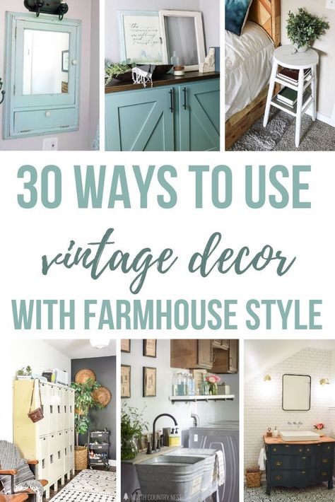 Do you love the character of vintage decor, but are stumped on ways to incorporate vintage decor into your home? Get ready, because here is 30+ ways to inspire you! #vintage #decor #rustic #country #eclectic Vintage Medicine Cabinets, Eclectic Farmhouse, Interior Vintage, Vintage Kitchen Decor, Country Style Homes, Vintage Cottage, Country House Decor, Country Home Decor, Vintage Farmhouse