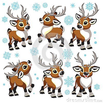 Reindeer vector set. Cartoon collection of funny Christmas tiny caribou deer in different poses . Isolated illustrations for little kids Raindeer Drawing Cartoon, Reindeer Drawing, Cartoon Reindeer, Different Poses, Christmas Cartoons, Christmas Drawing, Christmas Paintings, Christmas Illustration, Christmas Deer