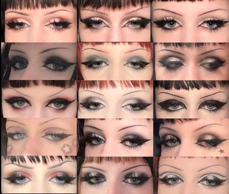 90 Goth Makeup, Goth Makeup Deep Set Eyes, Goth Makeup Downturned Eyes, Goth Makeup Eyeshadow, Mall Goth Eyeliner, Alt Holiday Makeup, Light Goth Makeup Eye, Alternative Eyeshadow Looks, Begginer Goth Makeup