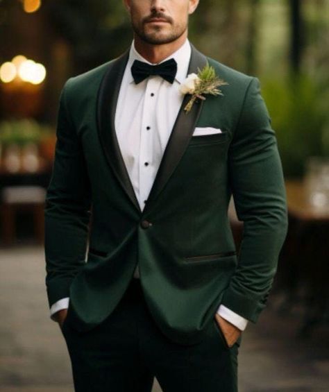 Men Green Hunter Suit Wedding Tuxedo, Grooms Wear Suit One Button Suit Party Wear Suit For Men Dinner suit events 2 piece bespoke suits This is a Two Piece Suit crafted from high quality fabric and imported materials. Our products are handcrafted by experienced tailors who make sure the that the stitching is precise, lining is proper and the overall product is sturdy enough to not go out of shape for more than a few years. Also all our products have extra margins in their length, sleeves, sides Green Tux, Hunter Green Wedding, Green Suit Men, Green Suit Jacket, Green Wedding Suit, Dark Green Wedding, Groom Tux, Wedding Tux, Bespoke Suits