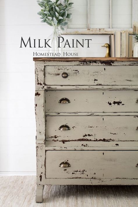 Milk Paint Dresser, Chippy Painted Furniture, Milk Paint Furniture, Milk Paint Colors, Paint Dresser, Farmhouse Dresser, Being Consistent, Homestead House, House Series