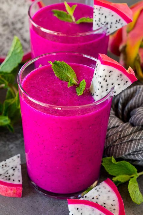 Dragon Fruit Smoothie Smoothie Shack, Dragon Fruit Smoothie Recipe, Greek Yogurt And Honey, Dragon Fruit Juice, Pineapple Coconut Smoothie, Spring Drinks, Pitaya Smoothie, Dragon Fruit Smoothie, Buah Naga