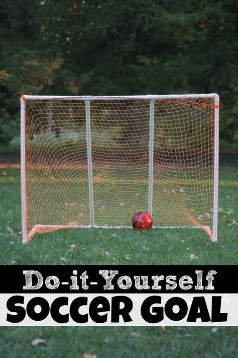 In honor of the World Cup!  Make a DIY Soccer Goal much cheaper (and sturdier) than the store-bought version! Diy Soccer Goal, Kids Soccer Goal, Pvc Pipe Crafts, Pvc Pipe Projects, Pvc Projects, Outdoor Games For Kids, Soccer Goal, Backyard Fun, Pvc Pipe