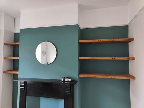 Uneven Alcove Ideas, Small Alcove Ideas Bedroom, Alcove Shelf, Alcove Bookshelves, Small Attic Room, Alcove Shelves, Alcove Cupboards, Alcove Shelving, Reclaimed Wood Desk