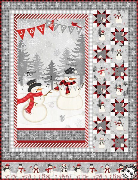 Snowy Wishes II Free Quilt Pattern Log Animals, Snowmen Quilts, Snowman Quilts, Panel Quilting, Quilting Panels, Quilts Christmas, Quilt Layouts, Quilt Instructions, Christmas Quilting Projects