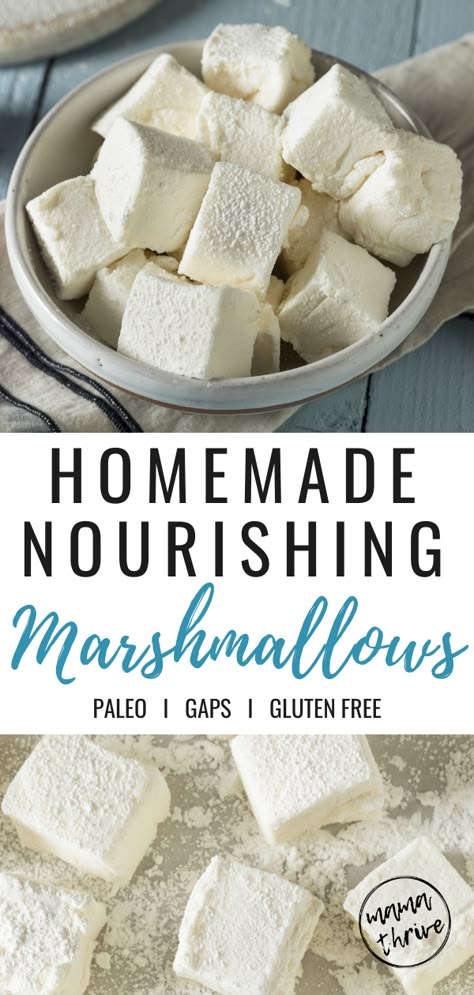 Peppermint Marshmallows Recipe, Healthy Marshmallow Recipe, Healthy Marshmallows, Gaps Diet Recipes, Easy Healthy Dessert, Homemade Marshmallow Recipe, Marshmallow Recipe, Gaps Recipes, Homemade Marshmallow