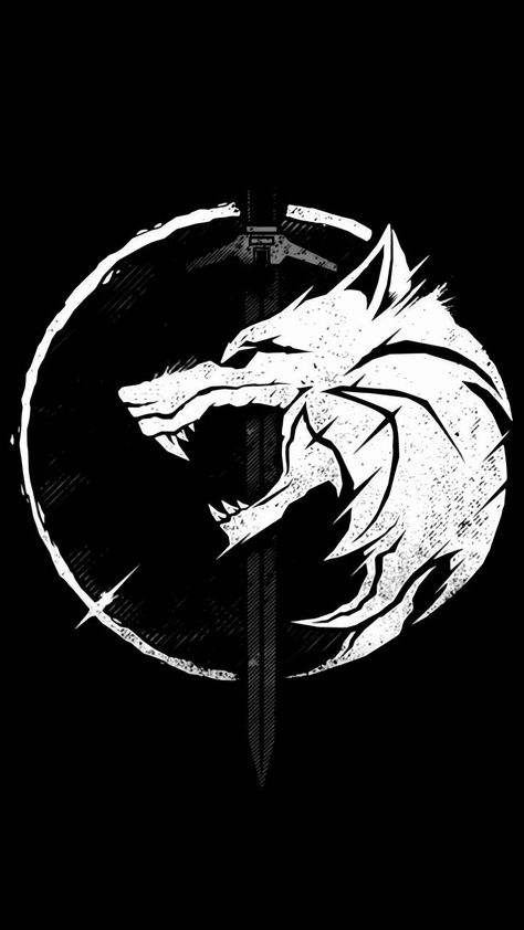 Witcher Tattoo, School Emblem, The Witcher Series, Black Skulls Wallpaper, Witcher Series, Witcher Wallpaper, Angry Wolf, Witcher Art, Wolf Wallpaper