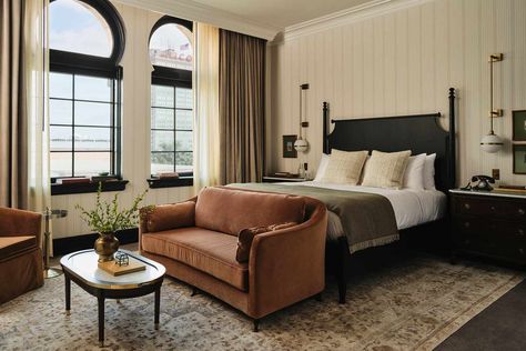 Joanna and Chip Gaines Just Opened Their First Hotel — I Visited the Luxury Stay in Waco, Texas, to Find Incredible Design and a Rooftop Bar Modern Moody Bedroom, Moody Bedroom Decor, Moody Bedroom, Waco Texas, Furniture Office, Luxury Boutique Hotel, Bedroom Hotel, Joanna Gaines, Master Bedrooms Decor