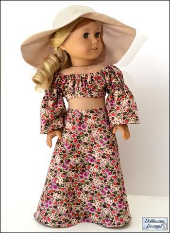 PDF doll clothes sewing pattern Dollhouse Designs Bohemian Breeze Crop Top, Skirt, Dress, & Accessories designed to fit 18 inch American Girl dolls Hawaiian Sundress, American Girl Doll Diy, American Girl Patterns, American Girl Doll Crafts, American Girl Doll Accessories, American Girl Crafts, American Girl Doll Clothes Patterns, Doll Dress Patterns, Doll Sewing