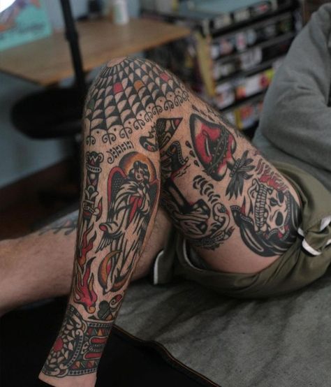 ✸This Previous Stomping Floor✸ Check more at https://howcandothis.com/manstyle/%e2%9c%b8this-previous-stomping-floor%e2%9c%b8/ Traditional Tattoo Leg, Traditional Tattoo Leg Sleeve, Tattoo Leg Sleeve, Traditional Tattoo Man, 2024 Tattoo, Traditional Black Tattoo, Hipster Tattoo, Timeless Tattoo, Traditional Style Tattoo