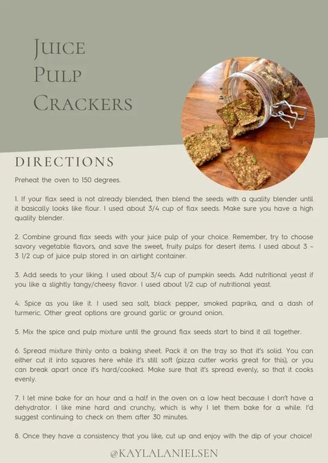 Say goodbye to food waste and hello to deliciousness with Juice Pulp Crackers! Transform leftover juice pulp into tasty, crunchy snacks. Check out the recipe and let's embrace sustainable cooking together! #ZeroWasteKitchen #SustainableLiving #FoodHack Juice Pulp Crackers, Pulp Crackers, Sustainable Cooking, Flax Seed Egg, Juice Pulp Recipes, Chia Egg, Turmeric Juice, Crunchy Snacks, Zero Waste Kitchen