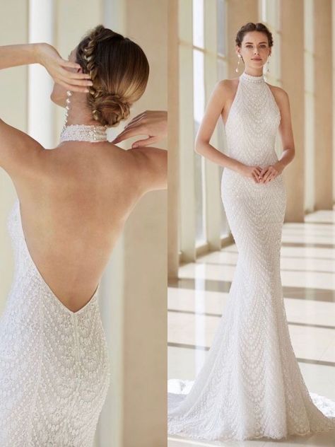 High Neck Open Back Wedding Dress, Choker Wedding Dress, High Neck Halter Wedding Dress, Aline Wedding Dress Lace, Bridal Fits, Halterneck Wedding Dress, Halter Neck Wedding Dress, Halter Top Wedding Dress, Wedding Dress Halter Neck