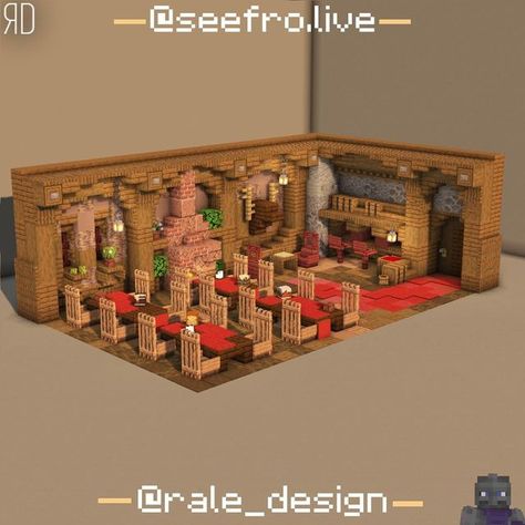 Minecraft Barracks Interior, Dining Hall Minecraft, Minecraft Medieval Shop Interior, Minecraft Dining Room Medieval, Minecraft Castle Dining Hall, Minecraft Interior Design Mansion, Minecraft Guild Hall Interior, Minecraft Brewery Ideas, Minecraft Midevil Library