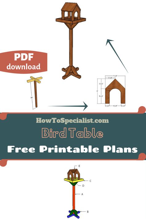 Step by step plans for you to learn how to build a bird table. Super simple diagrams with a detailed cut list and a materials list. #diy #woodworking #birdtable Bird Tables Ideas Diy Plans, Bird Table Plans, Platform Bird Feeder Diy How To Build, Diy Bird Table, Platform Bird Feeder, Birdhouse Plans, Bird Feeder Plans, Outdoor Wood Projects, Easy Bird